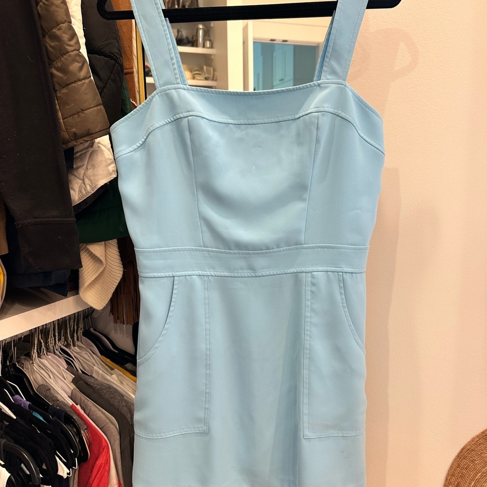 Amanda Uprichard Blue Sheath Mini Dress Square Neck Sleeveless